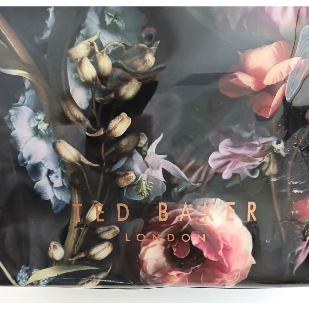 Ted Baker London Small Tote Bag Blk Floral Print Glossy PVC 10X4X9 - Picture 2 of 13